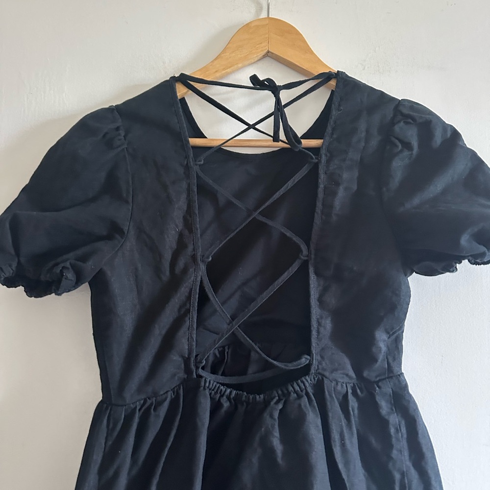 Aritzia Sunday Best Black Lace Back Puffy Sleeve Mini Dress size XXS EUC - Picture 4 of 7